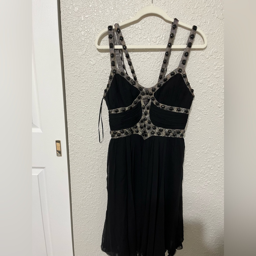 Chic Black Beaded Backless Dress